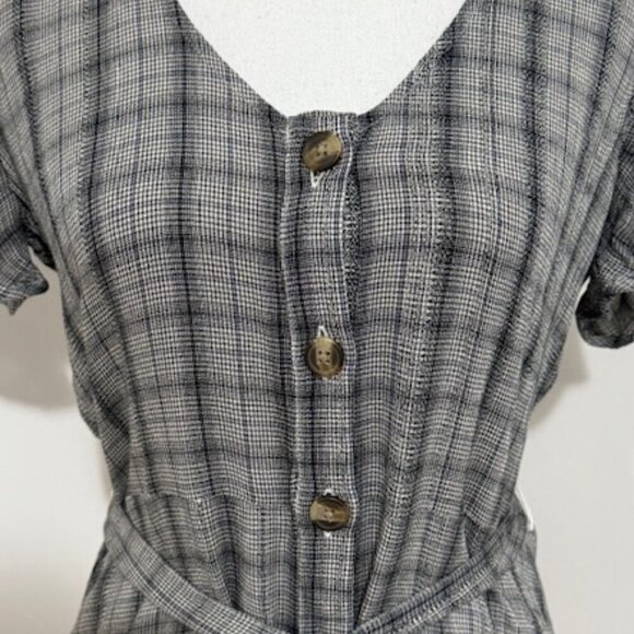 American Eagle Black & Gray Plaid Dress Short Sleeve Button Front Size XS - Picture 3 of 6